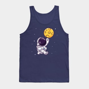 Cute Astronaut Smashing Moon Cartoon Tank Top